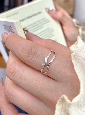 【双层爱心戒指】s925纯银高级简约心形戒指女小众不规则气质戒指