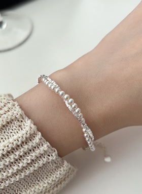 【碎银子进口施家珍珠手链】s925纯银轻奢高级感手链女手饰送礼物