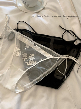 半透明网纱透气半包臀内裤女夏季薄款性感新款纯欲系带两侧可解夏