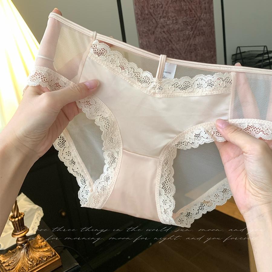 镂空细节~品质缎面2024新款性感内裤女网纱包臀微透火辣低腰