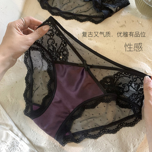 复古气质优雅紫色缎面内裤