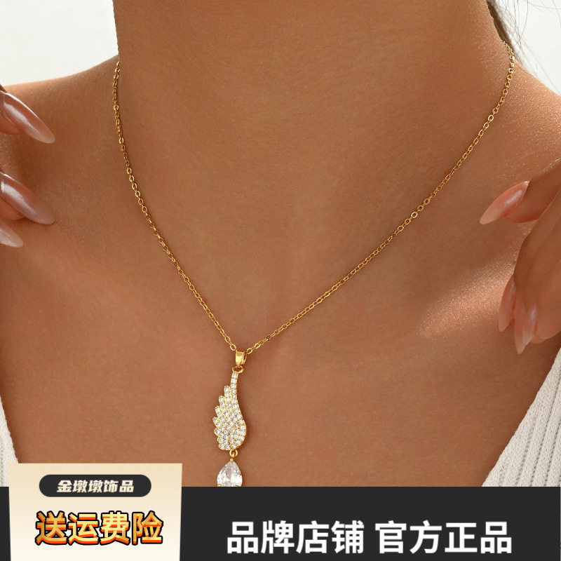外贸跨境新款天使之翼水滴吊坠钛
