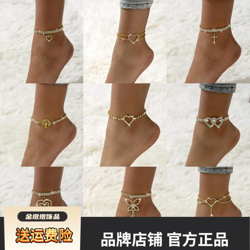 欧美热销爱心蝴蝶结脚链沙滩饰品