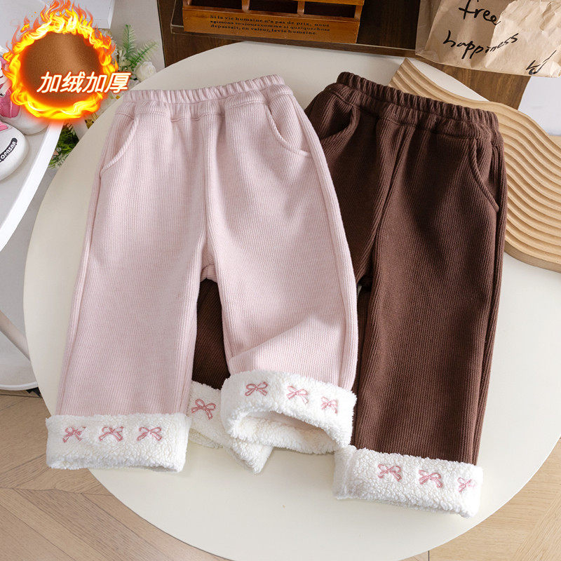 女童加绒灯芯绒裤子冬装新款中小童洋气一体绒阔腿女宝直筒休闲裤,童装/婴儿装/亲子装,裤子,淘宝优惠券,粉丝福利购,淘宝优惠卷