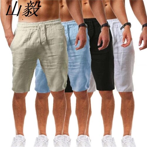夏季男士棉麻短裤五分裤休闲加肥加大码中青年胖子宽松沙滩裤ZK72