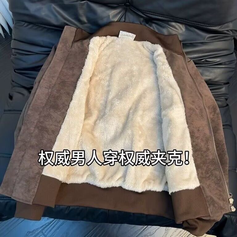 美式短款扎染皮衣夹克廓形冬季男款外套加绒保暖皮衣棒球飞行棉服