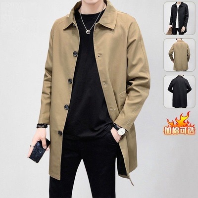 卡其色高级感风衣外套男中长款春秋季潮牌英伦风休闲翻领大衣大码