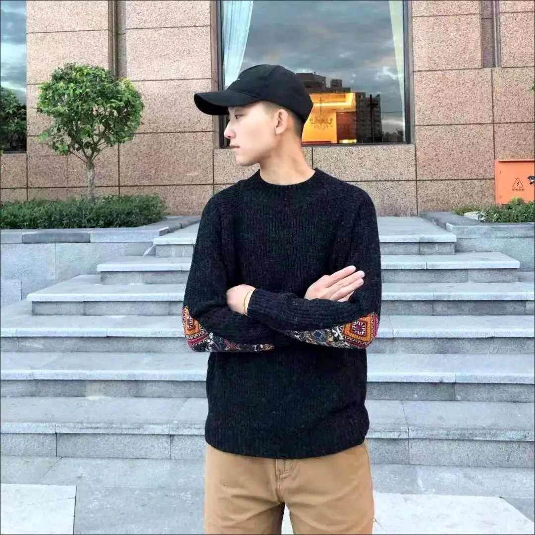 港风毛衣男士2024春季修身套头圆领ins毛衣男韩版 潮流 个性 帅气