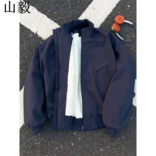 藏青色飞行员夹克棉服男款秋冬季短款bomber外套美式复古立领棉衣