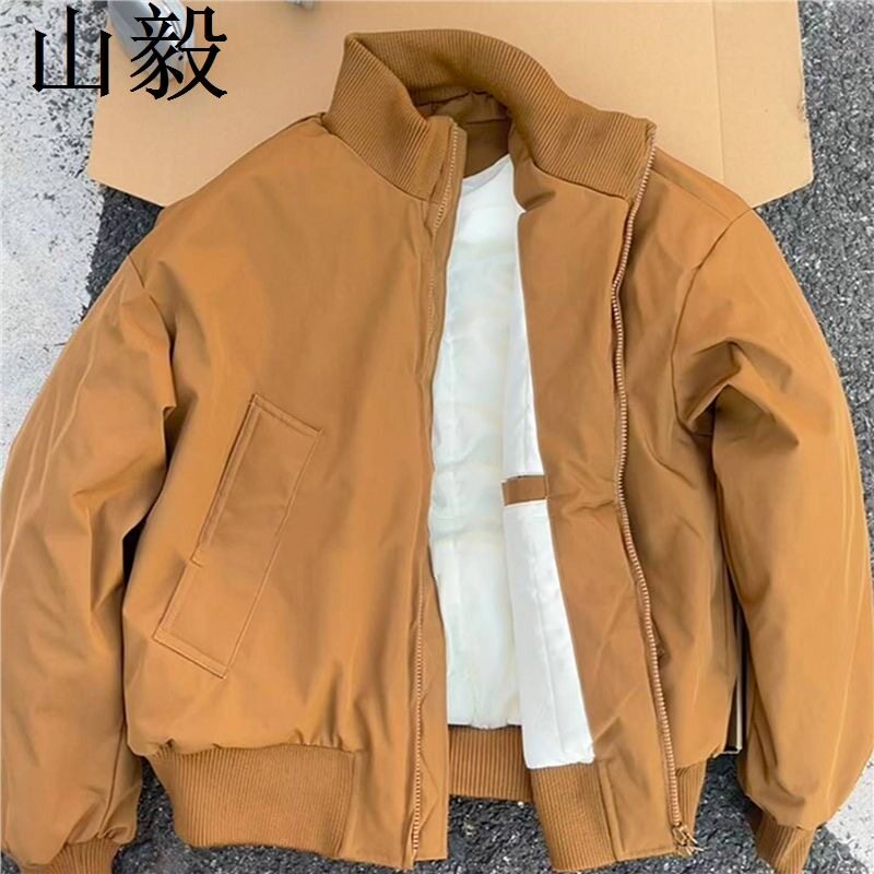 cleanfit卡其色棉衣外套男冬季恩巴风立领短款夹克加棉加厚棒球服