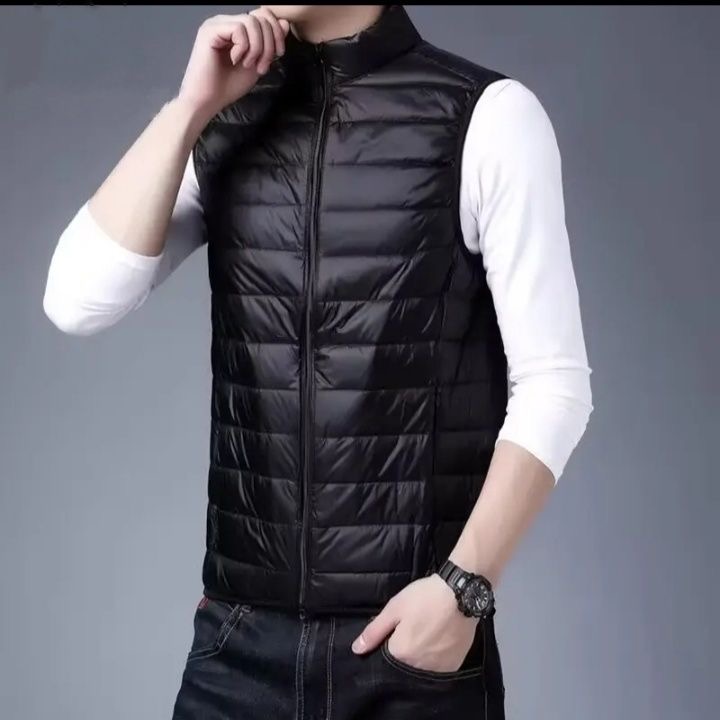 男士羽绒棉马夹潮流背心纯色立领新款秋冬季保暖外穿轻薄坎肩外套