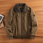 专柜款 翻领夹克 加绒飞行员宽松工装 出口法国 羊羔绒外套男冬季