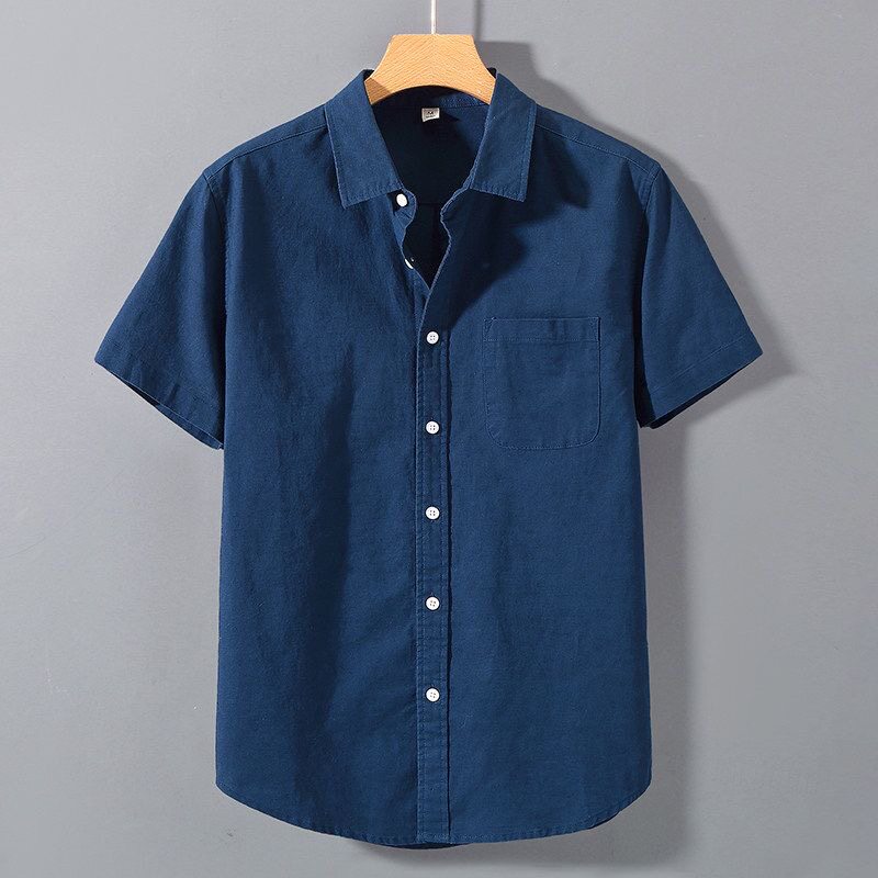 夏季亚麻衬衫男士短袖日系半袖五分袖棉麻料衬衣服寸衫薄百搭透气