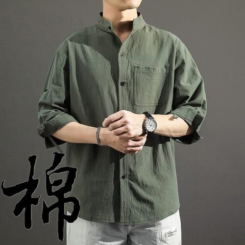 唐装男短袖夏季七分袖中式青年盘扣衬衫中国风棉麻复古半袖衬衣