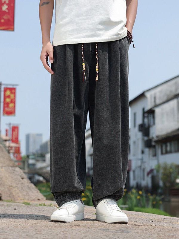 中国风夏季男士牛仔裤宽松休闲大码阔腿裤透气束脚长裤新款松紧腰 - 凯龙服饰铺出品