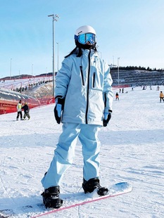 蓝色情侣滑雪服男防风零下40度防寒服加绒雪地服单双板滑雪裤套装
