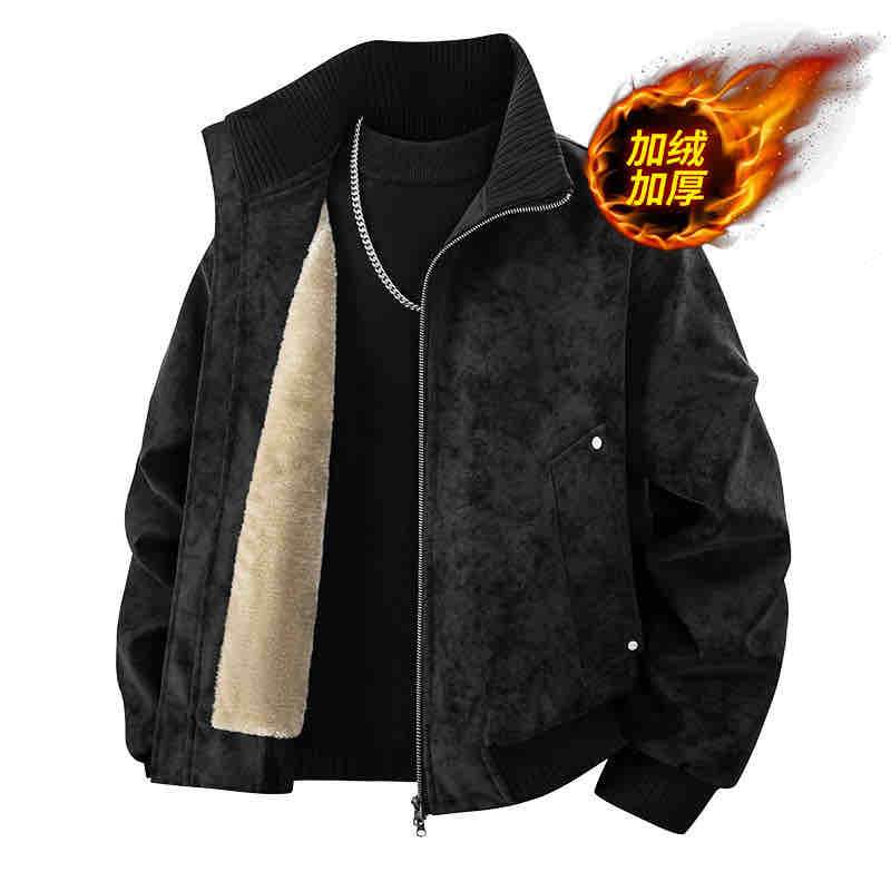 美式立领扎染PU皮衣外套男秋冬短款棒球服高级感cleanfit飞行夹克