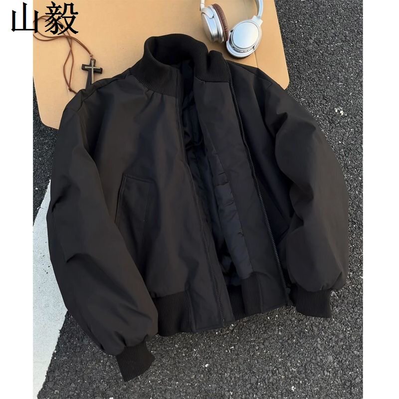 黑色cleanfit飞行夹克棉服男款冬季加厚立领棒球服高级感棉衣外套