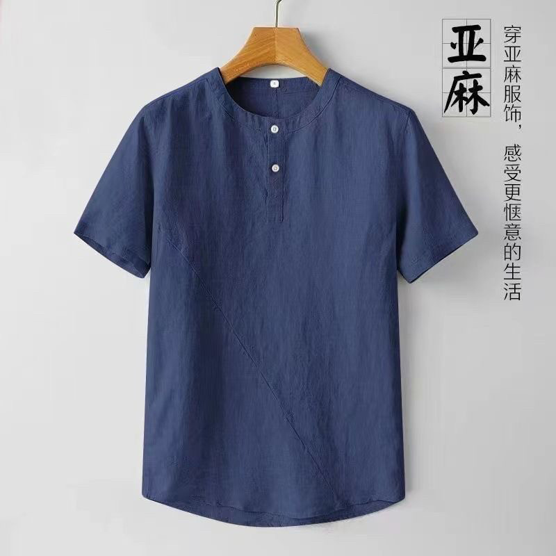 亚麻短袖T恤男夏季薄款中国风男装复古盘扣圆领男士棉麻体恤上衣