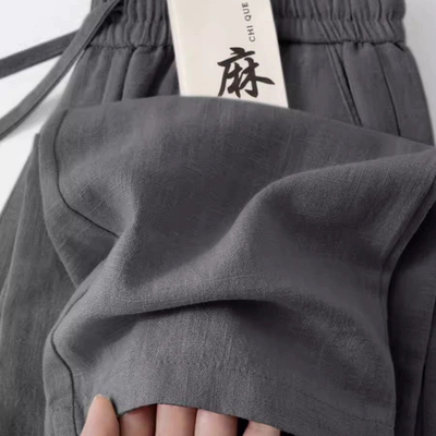 高端亚麻裤炭灰色棉麻裤子宽松直筒裤夏季薄款长裤男士垂感休闲裤
