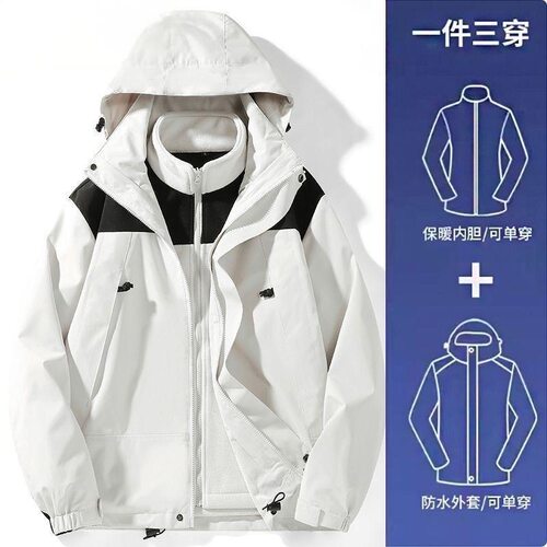 潮牌户外防水透气二合一撞色情侣冲锋衣秋冬保暖可拆卸夹克外套男