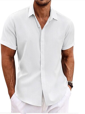 2026夏季新款欧美男式大码衬衣纯色翻领短袖休闲衬衫Men's Shirts