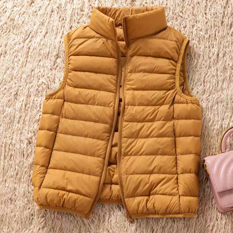 新款轻薄羽绒棉马甲背心女短款立领轻薄无缝一体轻便外套坎肩马夹