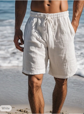 2025夏季新款抽绳松紧腰短裤直腿纯色透气沙滩五分裤Men's shorts