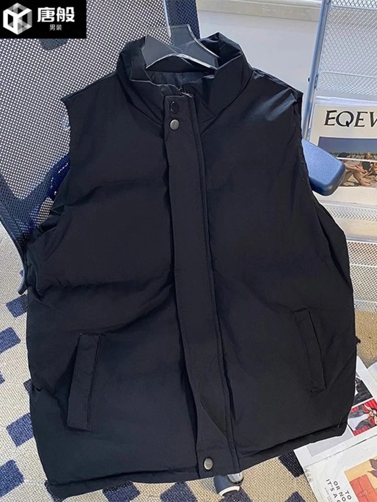 黑色美式羽绒马甲棉服男款冬季加厚保暖无袖背心外套青少年棉坎肩