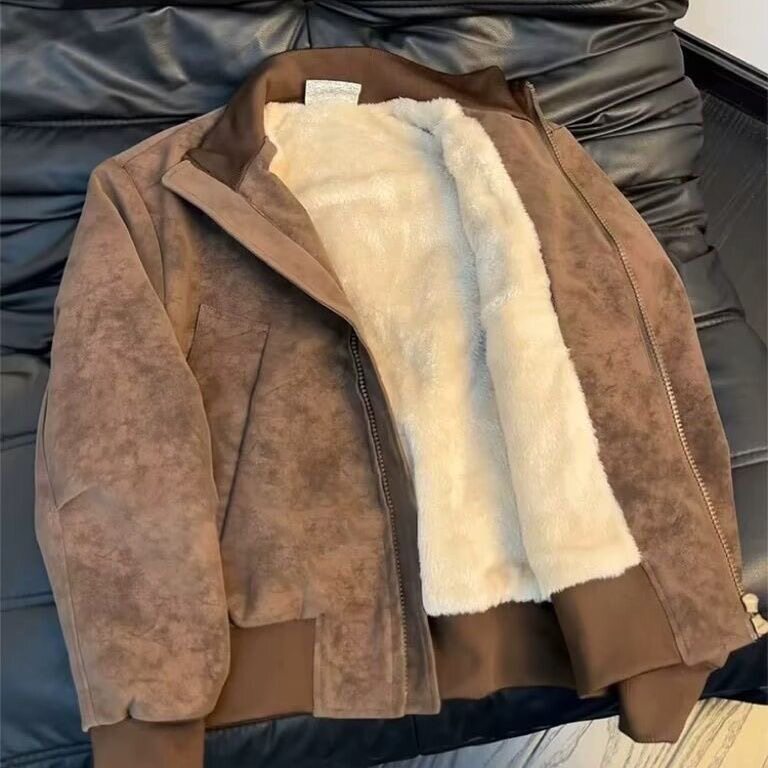美式短款扎染皮衣夹克廓形冬季男款外套加绒保暖皮衣棒球飞行棉服