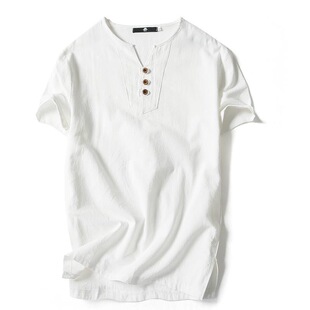 Summer T Shirts Men Short Sleeve Cotton Linen T-Shirt 5XL