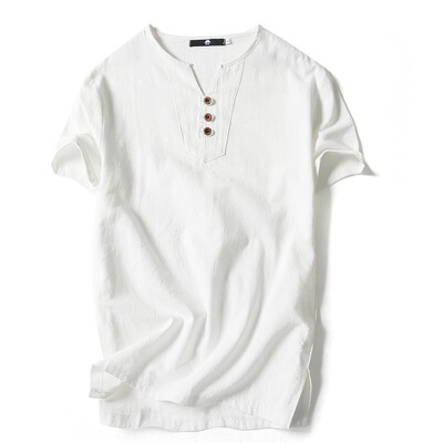 Summer T Shirts Men Short Sleeve Cotton Linen T-Shirt 5XL