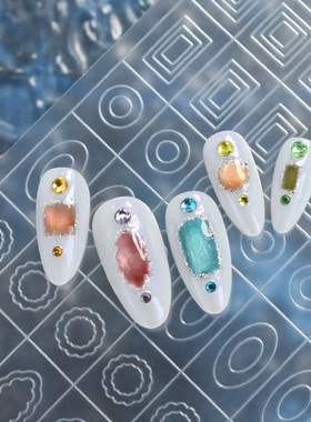 透明宝石花朵蝴蝶几何图案美甲贴