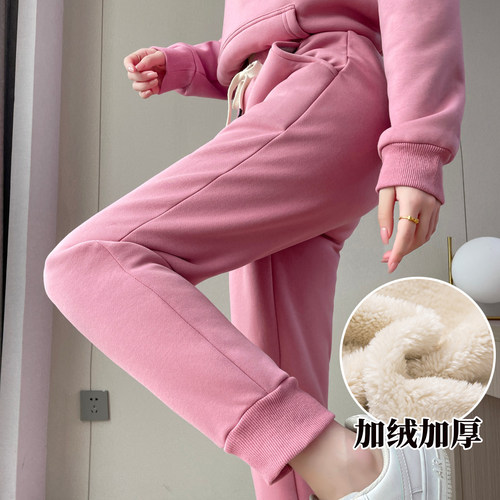清仓超厚仿羊羔绒保暖卫裤女秋冬