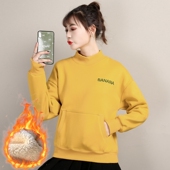 半高领卫衣女加绒宽松套头2025冬季 新款 清仓百搭保暖加厚仿羊羔绒