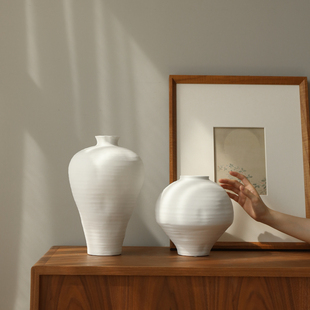 中式花瓶陶瓷白色宋代美学摆件陶罐复古水培插花艺术感花器中古风