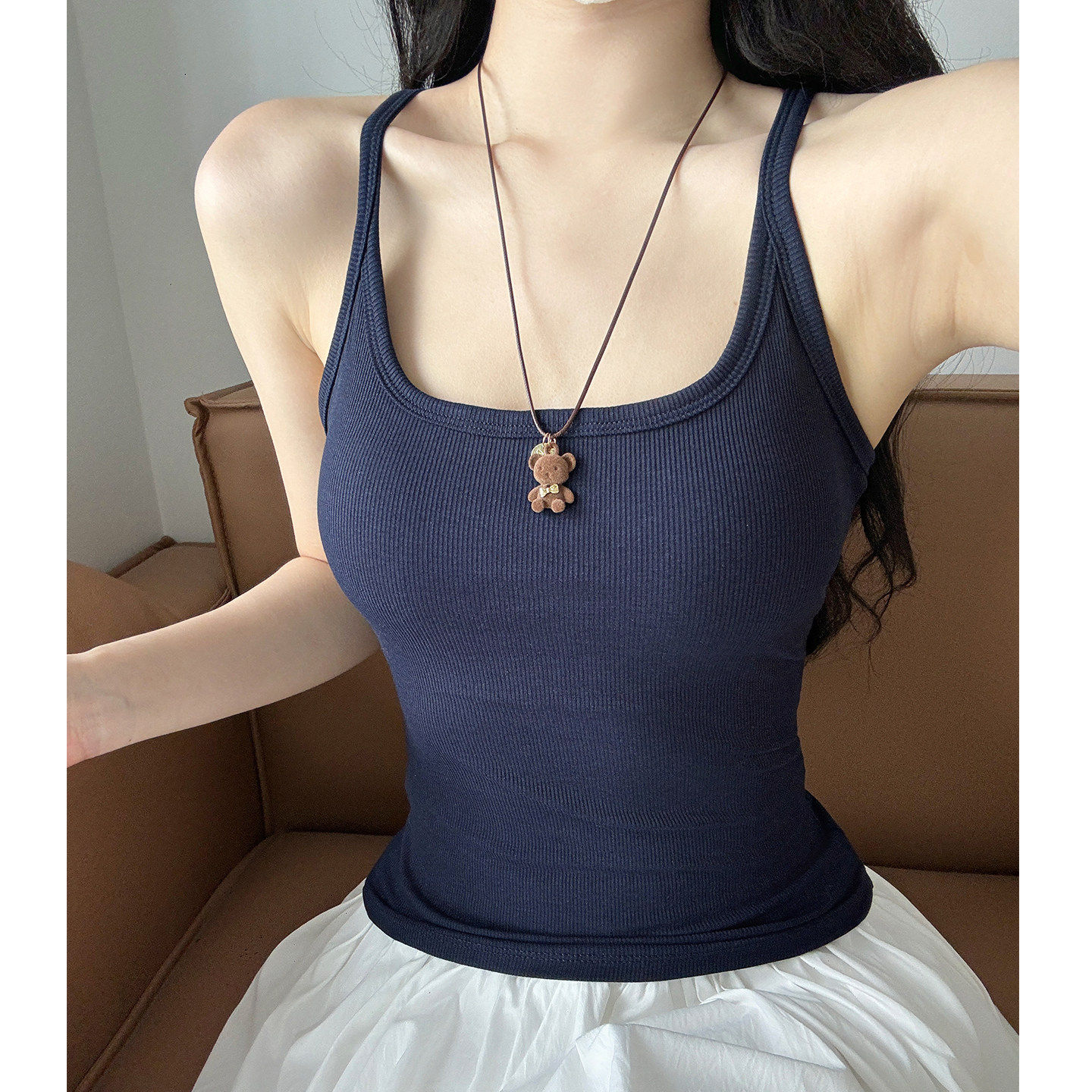 挂脖吊带背心女带胸垫内搭夏外穿防走光打底工字美背纯欲无袖上衣