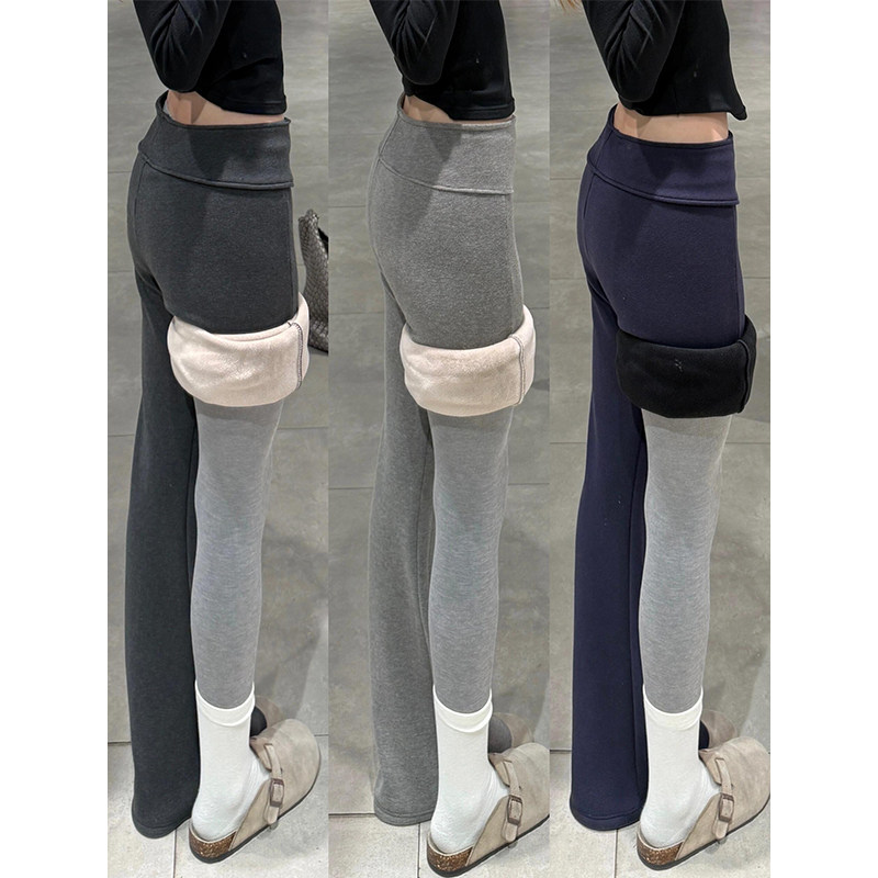 美式复古低腰加绒微喇卫裤女秋冬季修身显瘦瑜伽裤休闲运动喇叭裤