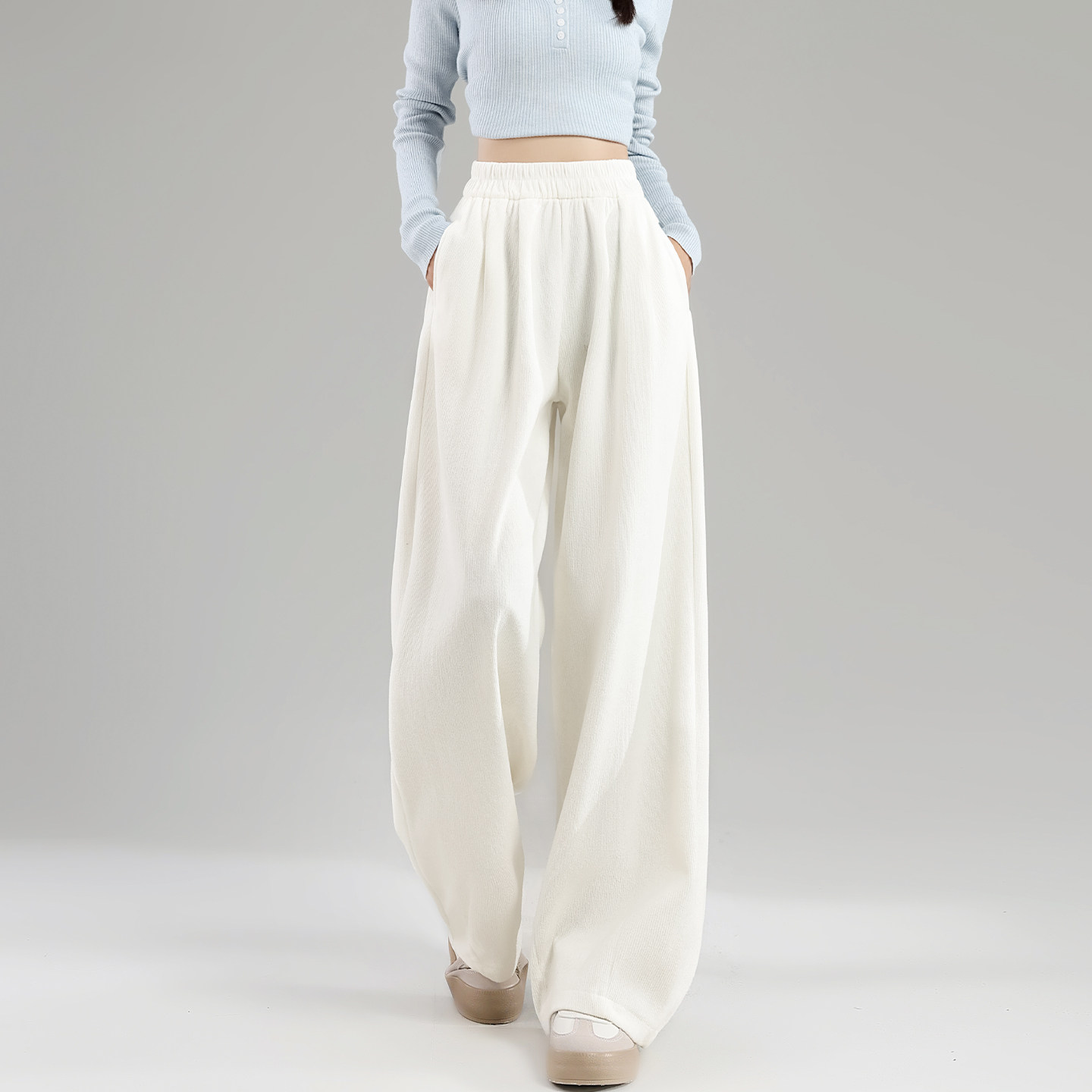 韩系慵懒风灯芯绒阔腿裤女秋冬季高腰宽松休闲裤加绒雪尼尔山本裤