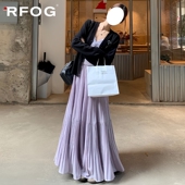 紫色雪纺半身裙女春夏季 高腰显瘦伞裙小个子中长款 百搭压褶a字裙