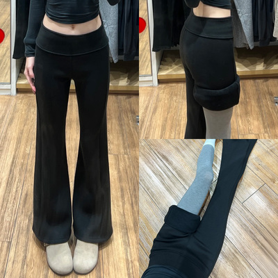 黑色加绒加厚低腰百搭微喇卫裤子