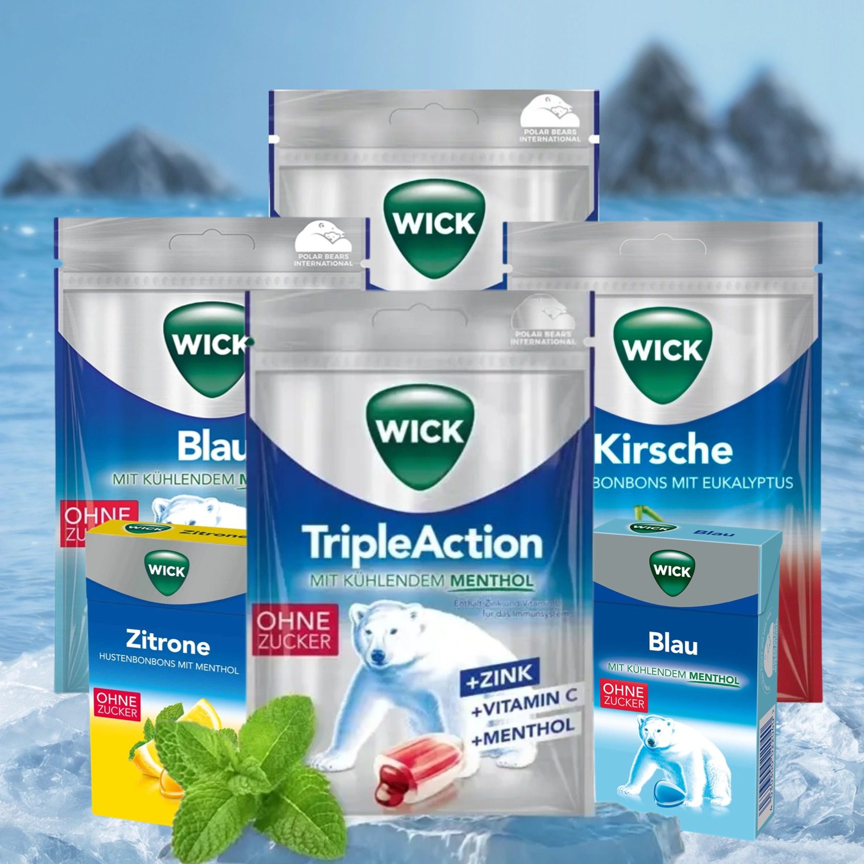 【保税仓发】德国wick无糖薄荷糖润喉糖桉树柠檬清凉劲爽72g袋装