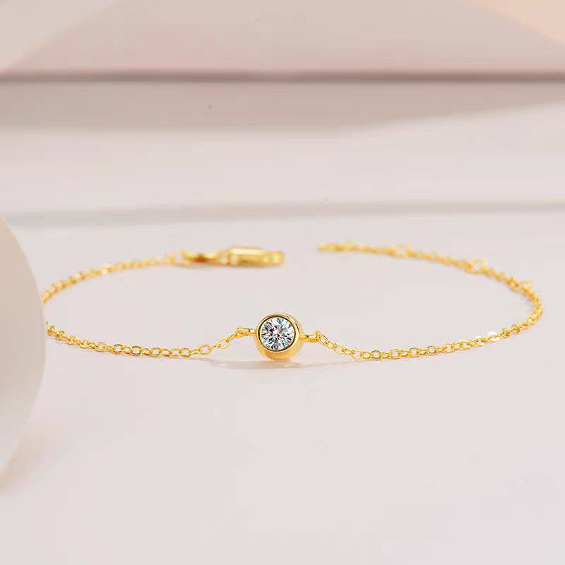 18K金镶嵌莫桑石单钻泡泡手链纯银简约日常气质设计感时尚通勤