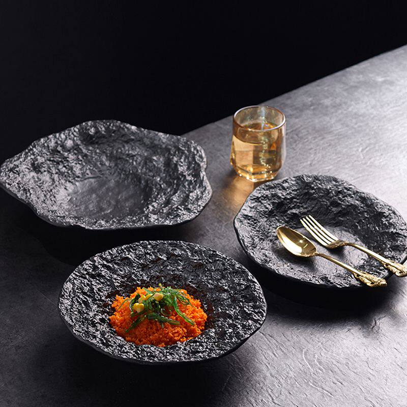 创意陶瓷岩石纹盘子餐具家用菜盘西餐盘酒店餐厅甜品深盘沙拉盘子