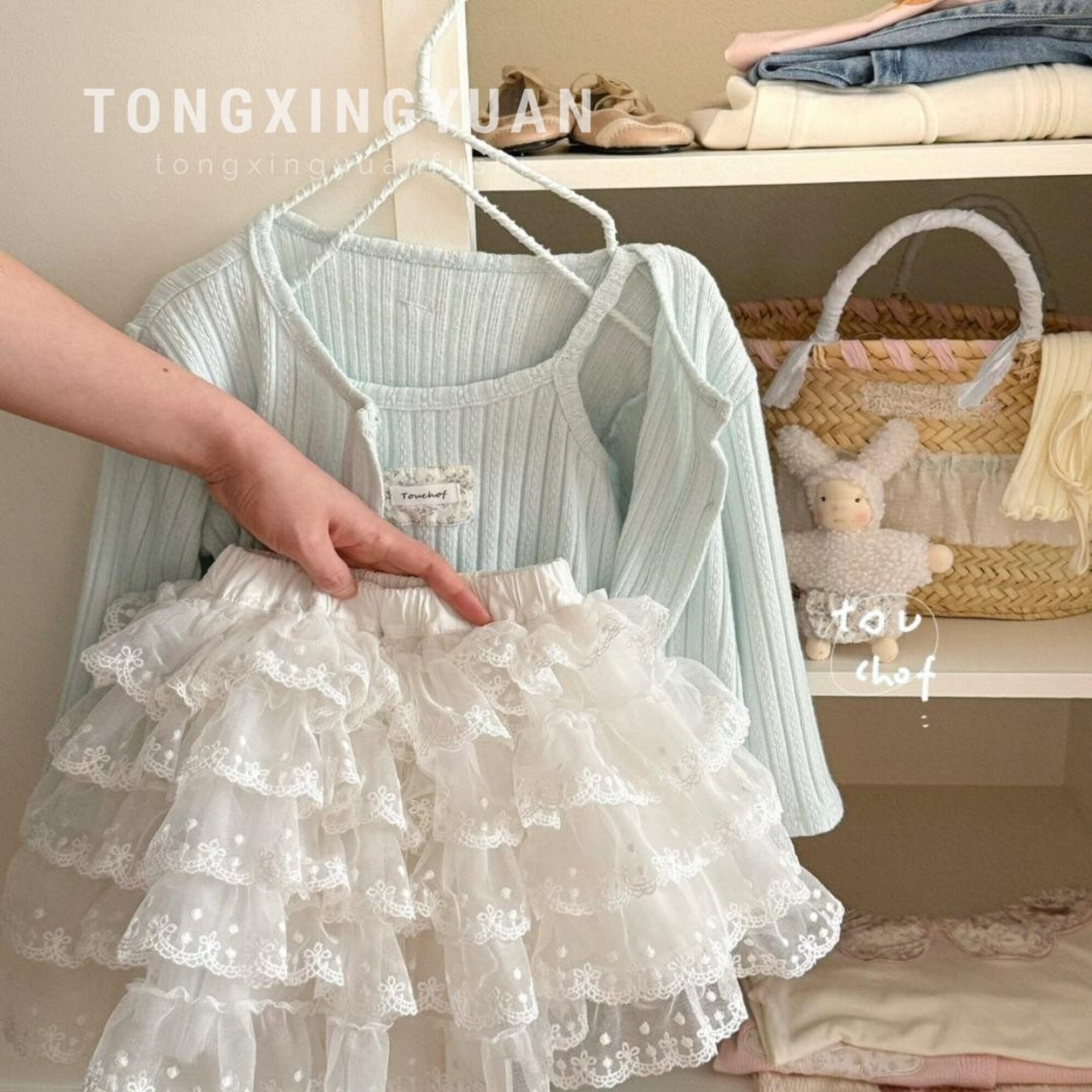 女童纯棉甜美公主针织两件套装
