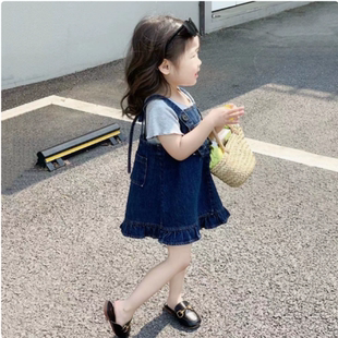 2026夏新款 荷叶边公主裙纯棉T恤宝 女童洋气超软牛仔背带裙薄时尚