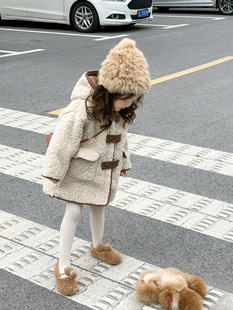 秋冬新款女童软糯亲肤加厚双面羊羔绒外套连帽中长款保暖大衣宝宝