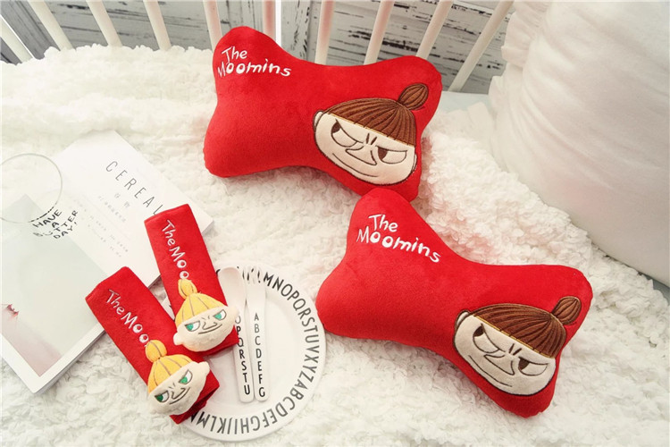 姆明一族亚美骨头汽车头枕车载护颈枕毛绒安全带套汽车装饰枕头