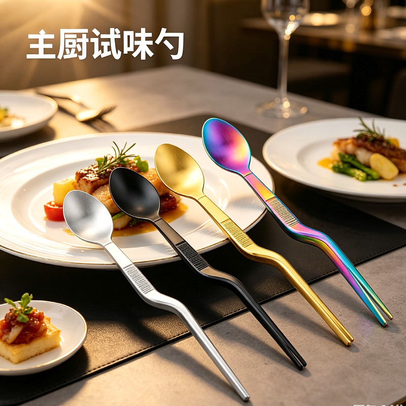 不锈钢二合一直夹试味勺镊