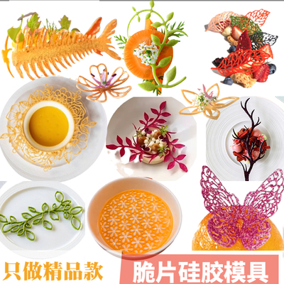 分子料理蕾丝镂空花环蝴蝶树叶意境菜装饰点缀鱼骨脆片硅胶模具